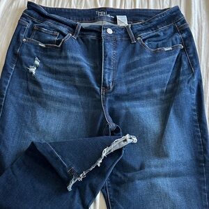 Time and Tru Dark Blue Distressed Straight Leg Jeans